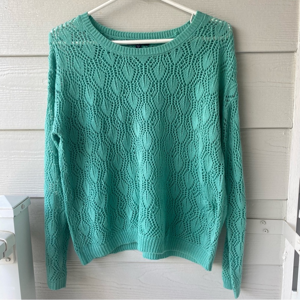 TIMELESS Open Knit Lightweight Crewneck Sea Foam Green Sweater